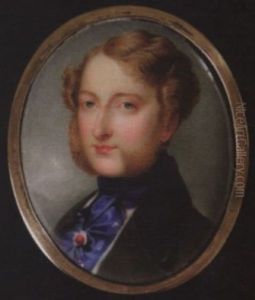 Louis Charles Philippe Raphael D'orleans, Duc De Nemours, Wearing Dark Grey Coat With Black Collar And Blue Cravat Held With Red Jewelled Stick-pin