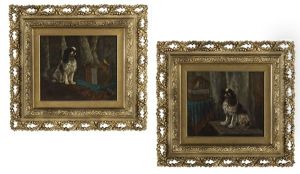 King Charles Spaniel With A Canary by William Simpson