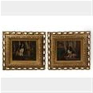 A Pair Of Portraits Of King Charles Spaniels With A Canary A Pair Of Portraits Of King Charles Spaniels With A Canary