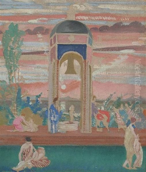 Figures In An Ornamental Garden - view 1