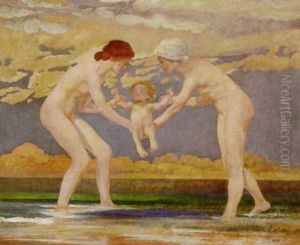 The Water's Edge: Two Women And A Baby by Charles Sims
