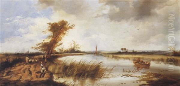 Fishing On The Thames At Chiswick, Near London, With A Distant View Of St. Paul's Cathedral - view 1