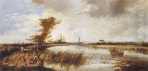 Fishing On The Thames At Chiswick, Near London, With A Distant View Of St. Paul's Cathedral by Charles Sims