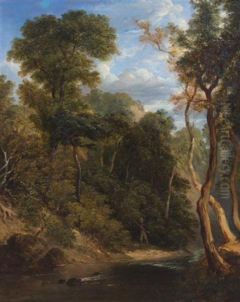 Fishing A Wooded River - view 1