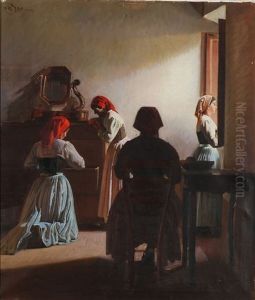 Interior With Italian Women by Knud Sinding