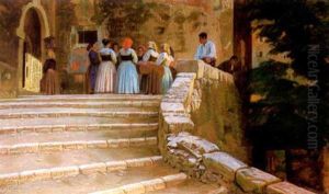Nachmittag Auf Der Treppe In Civita D'antino (in Den Abruzzen Bei Rom)