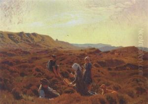 Bondefolk Der Holder Hvil Pa Heden by Knud Sinding