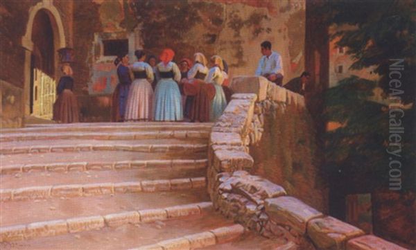Folkeliv Pa En Trappe I Den Lille Italienske Bjergby Civita D'antonio - view 1