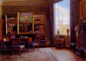 Fra Kunstnerens Dagligstue, Pa Vaeggen Sindings Egne Malerier by Knud Sinding