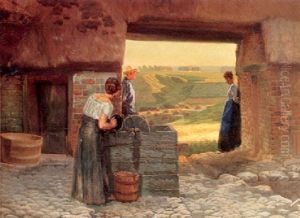 Exterior Med Personer Ved Et Strataekt Hus by Knud Sinding