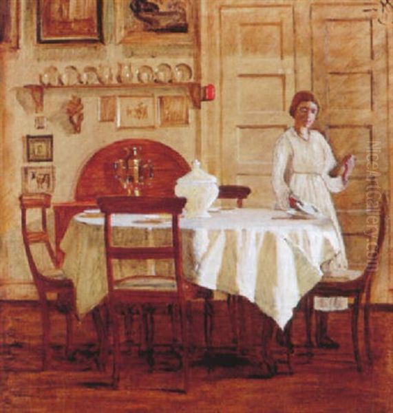 Interior Med Kvinde Der Daekker Bord - view 1