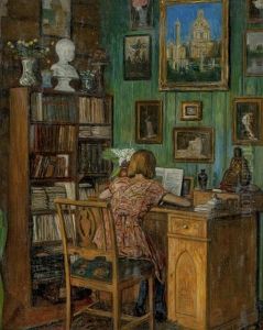 Interior Med Lesende Pike by Sigmund Sinding