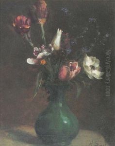 Tilpen, Anemonen Und Vergismeinnicht In Gruner Vase by Andre Sinet