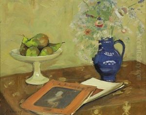 Still Life With Book, Fruit And Flowers by Nicolas Sinezouboff