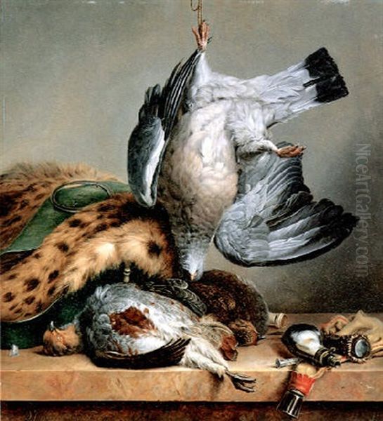 Jagdstilleben Mit Erlegten Hasen - view 1