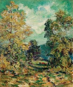 Mountain Landscape With Trees And Cows by William Henry Singer Jr.