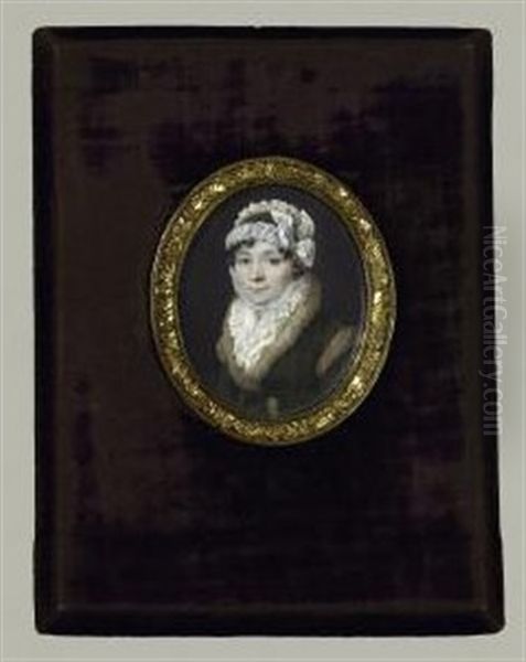 Portrait D'une Femme En Manteau Vert-olive A Col Et Manches De Fourrure, Coiffee D'un Chapeau A Ruche Enrubanne - view 1