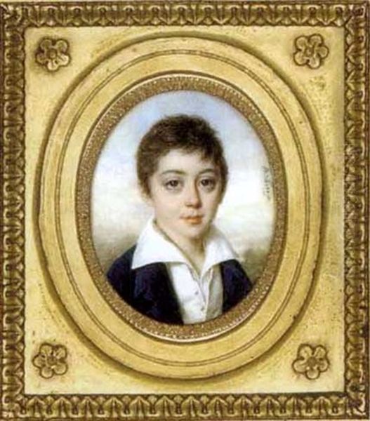 Louis-napoleon, 2nd Duke Of Albufera As A Child, In Blue Coat, White Waistcoat And White Shirt With Large Collar, Mountainous Landscape Background - view 1