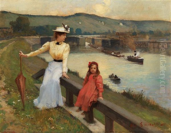 Mother And Daughter On The Riverbank - view 1