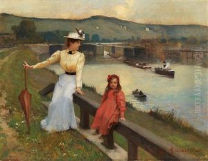 Mother And Daughter On The Riverbank by Jean-Paul Sinibaldi
