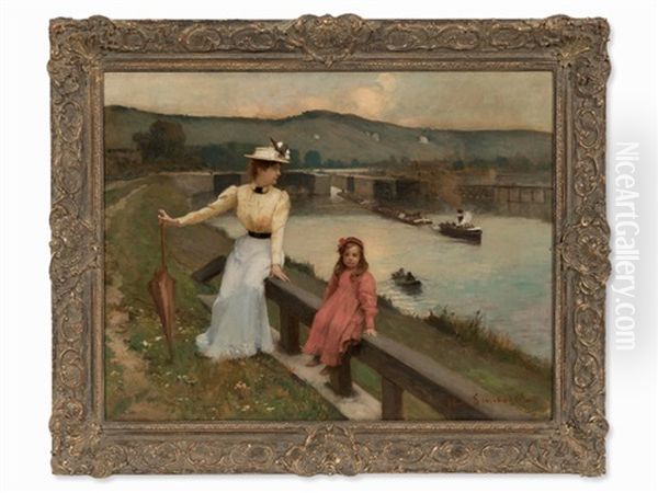 Mother And Child At The River - view 1