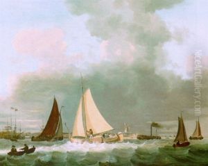 Sailing Vessels Near The Dutch Coast by Joseph Sipkes