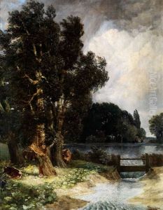 Abendlandschaft Mit Hohen Birken Am Teich Mit Kuhen by Gerhard Sipmann