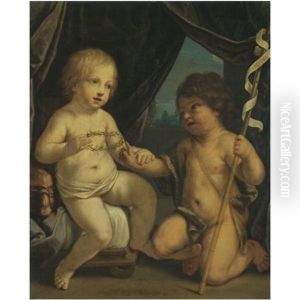 The Infant Jesus Christ Holding A Crown Of Thorns With The Young St. John The Baptist by Elisabetta Sirani
