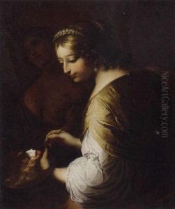 Portrait Of An Artist Painting The Death Of Cleopatra by Elisabetta Sirani