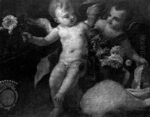 Putti Jouant Avec Une Corbeille De Fleurs by Elisabetta Sirani