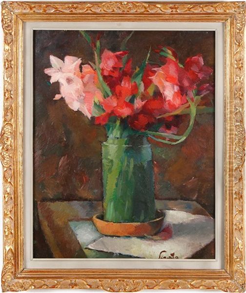 Still Life With Flower Bouquet In A Green Vase - view 1