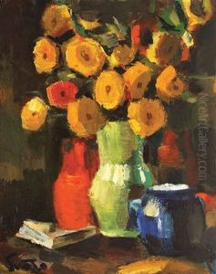 Still Life With Chrysanthemums by Francisc Sirato
