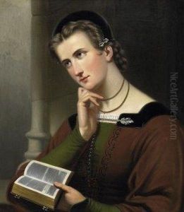 Portrat Of A Young Lady With Bible. Signed And Dated Lower Left: J.b. Van Uberfeldt May 1866
