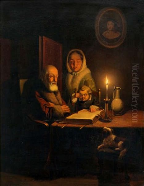 Interior With Grandparents And Grandchild At Candlelight - view 1