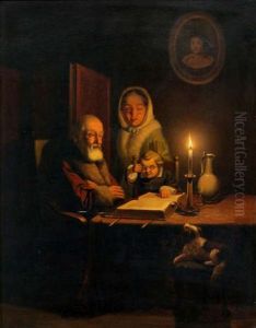 Interior With Grandparents And Grandchild At Candlelight
