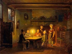Binnenhuis Met Kaartspelers Bij Kaarslicht by Pieter Geerard Sjamaar