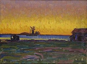 Skuta I Solnedgang by Axel Sjoeberg