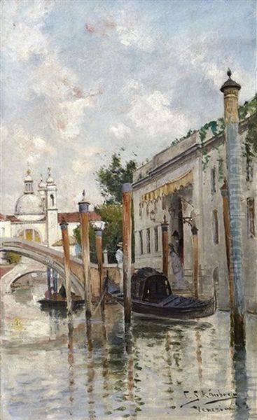 Vy Fran Rio Del Ognissanti Med Till Hoger Tradgardsingangen Till Giustinian Alle Zattere Palatset Och I Bakgrunden Chiesa Dei Gesuati, Venedig - view 1