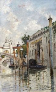 Vy Fran Rio Del Ognissanti Med Till Hoger Tradgardsingangen Till Giustinian Alle Zattere Palatset Och I Bakgrunden Chiesa Dei Gesuati, Venedig by Carl Skanberg