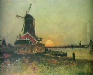 Solnedgang Over Hollandsk Kanal by Carl Skanberg