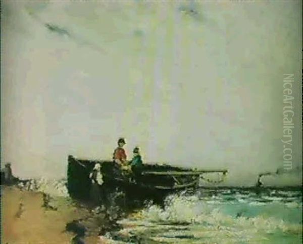 Strandlandskap Med Figurer Vid Uppdragen Bat - view 1