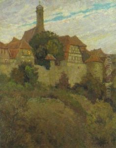 Rothenburg Ob Der Tauber, Blick Auf Die Stadtmauer Und Die Johanniskirche