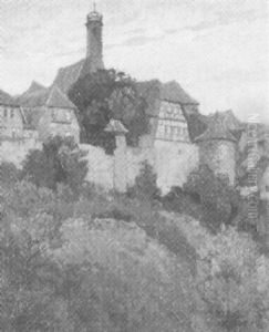 Rothenburg Of Der Tauber, Blick Auf Die Stadtmauer Und Johanniskirche