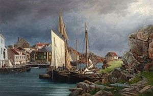 Hus Og Bater I Ny-hellesund by Edvard Skari