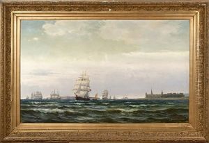 Segel- Och Angfartyg Pa Oresund Med Kronborgs Slott Och I Fonden Ven by Edvard Skari