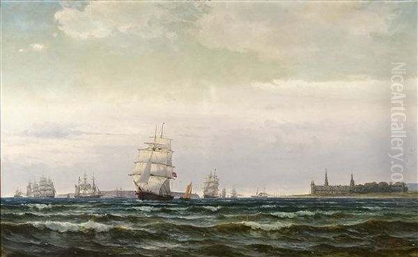 Marint Motiv Med Segelfartyg Utanfor Kronborg Slott - view 1