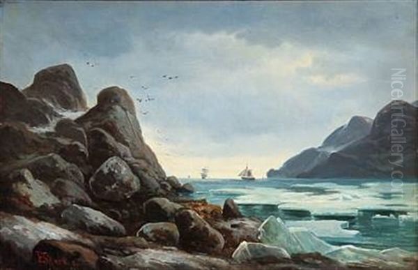 Drift Ice (norwegian Coast Scene With Ice At Tall Rocks) - view 1