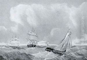 Marine Med Sejlskibe Pa Havet by Edvard Skari
