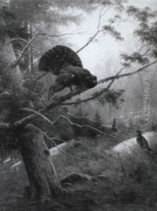 Balzender Auerhahn Im Morgennebel by Ludwig Skell