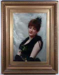 Fine Portrait Of A Red Haired Lady, Dressed Wearing Some Whitby Jet And Holding A Pair Of Theatre Glasses by Frank Markham Skipworth